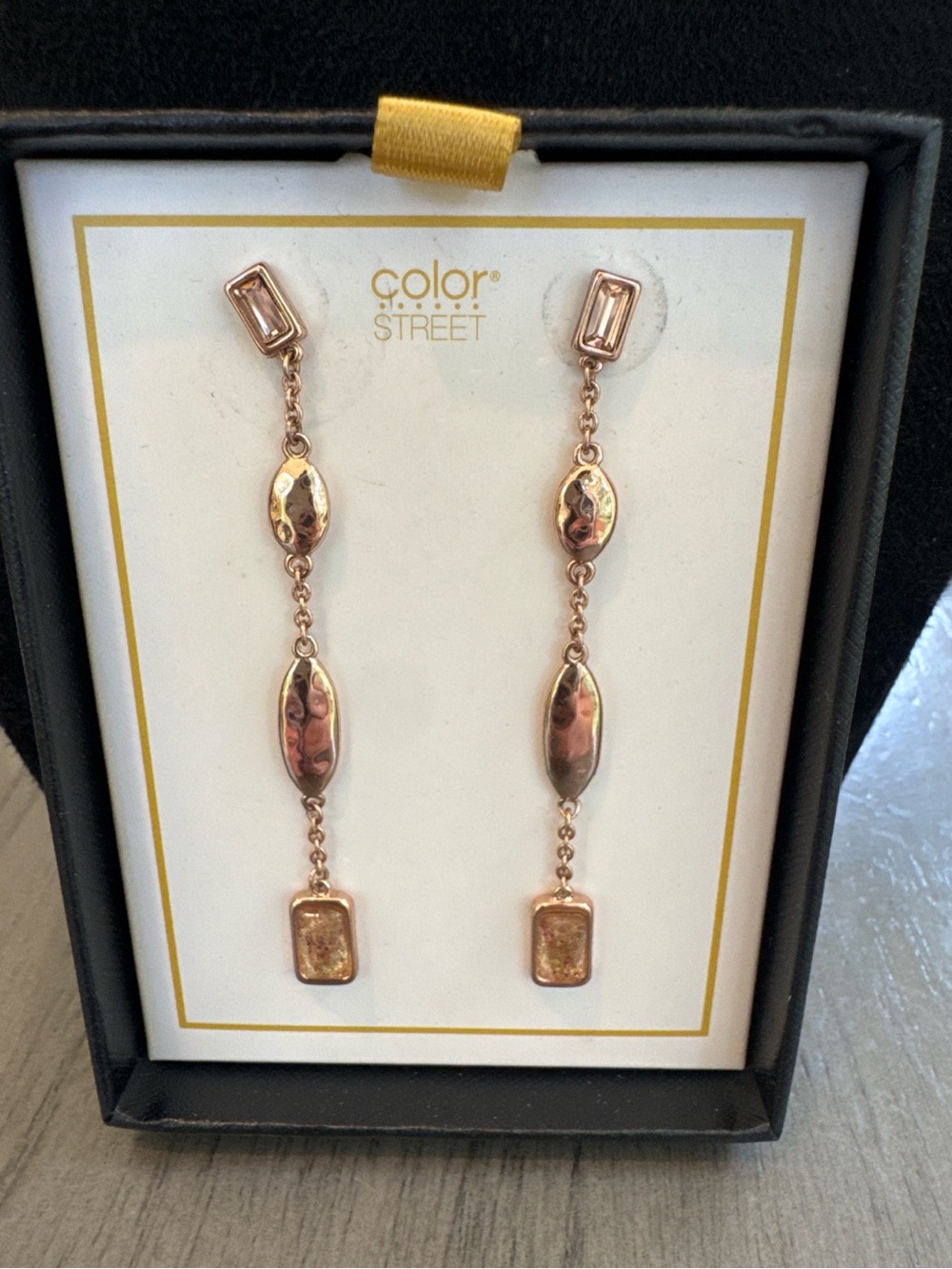 Color Street Rose Gold Tone Geometric Dangle Earrings Druzy Drop Fashion Jewelry